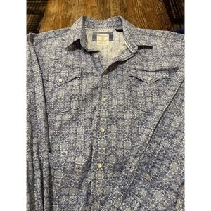 Panhandle Rough Stock Long Sleeve Button Down Shirt Blue With Design Size XL
